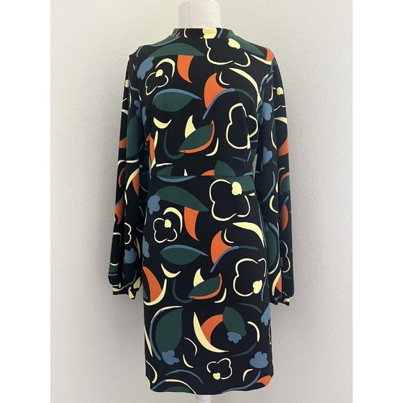 BODEN 14R Mod Sheath Dress Abstract Long Sleeves Retro Knee Length Workwear New - Picture 2 of 16